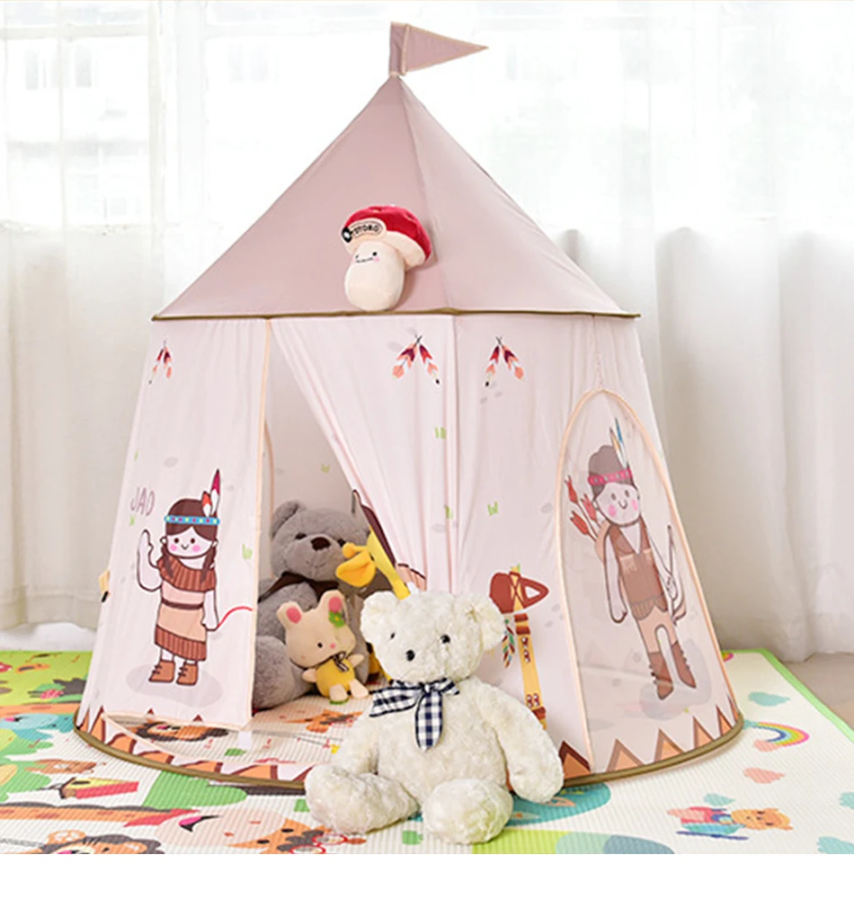 Детская Палатка Домик Портативный Замок принцессы 123*116 см подарок повесить флаг дети вигвам игровые палатки розового цвета на день рождения, рождественский подарок