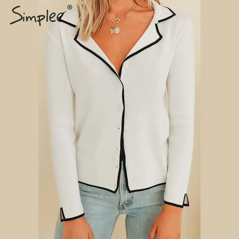 Simplee Элегантный женский вязаный кардиган с v-образным вырезом длинный рукав