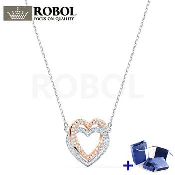 

High Quality Original SWA Necklace with Original Marking INFINITY DOUBLE HEART Necklace Box Set Woman Jewelry Gift Free Shipping