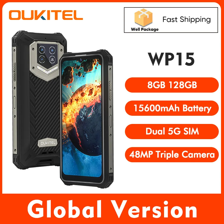 Смартфон глобальная версия Oukitel Wp15 6 5 дюйма HD + Android 11 8 ядер 15600 мАч камера 48 МП ГБ 128