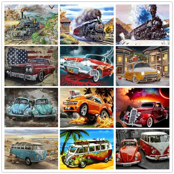 

5D Diamond Painting Embroidery Crafts Kits DIY Colorful BUS Home Art Car Full Round Diamond Mosaic Trains Landscape