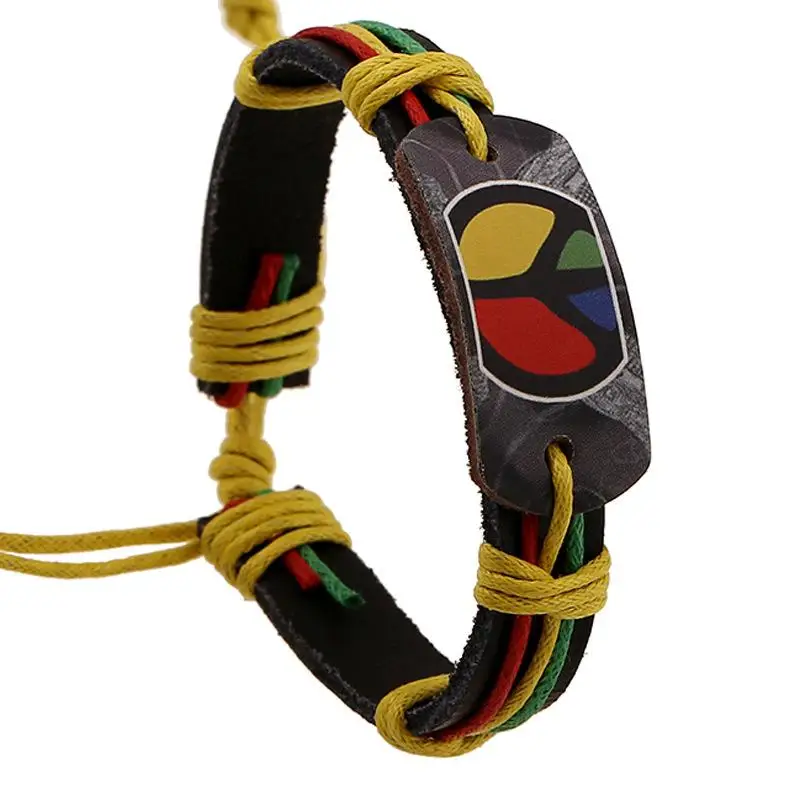 

New Classic Accesories Fashion Multi-color Peace Shape Charm Leather Bracelets For Women Men Jewelry Peace Wholesale