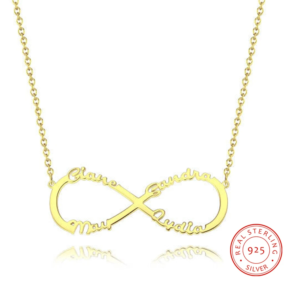 

925 Sterling Sliver Name Necklaces Fashion Gold Pendant Personalized 4 Names Engraved Charm Jewelry Anniversary Gift for Women