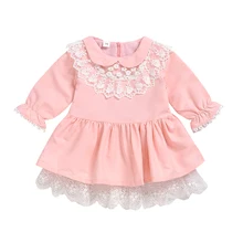 Платье принцессы для маленьких девочек, наряды, От 1 до 6 лет, кружевное, с цветочным рисунком, с длинными рукавами, однотонное, до колена, платье-пачка, вечерние