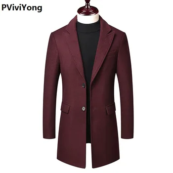 

PViviYong 2019 new arrival high quality wool trench coat men,men's slim wool turn-down collar long jackets men plus-size M-3XL MN2022