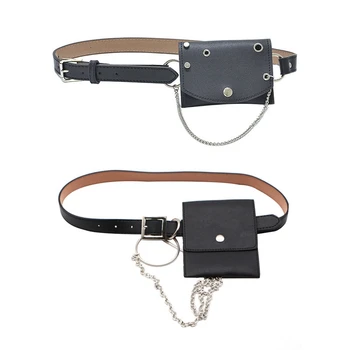 

FGGS-Women Waist Bag Leather Female Belt Chain Bags (Black) & Waist Bag Chain Belt Female Hip Messenger Purse Metal Buckle