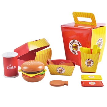 

Kids Wooden Play Fast Food Set Mini Miniature Burger Bread Cola French Fries Pretend Play Kitchen Toys For Toddlers Children