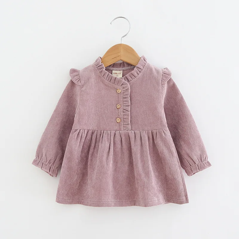 Г. Осеннее платье с длинными рукавами для маленьких девочек повседневное однотонное праздничное платье принцессы для дня рождения Платья для малышей Одежда для младенцев Vestidos - Цвет: B-purple