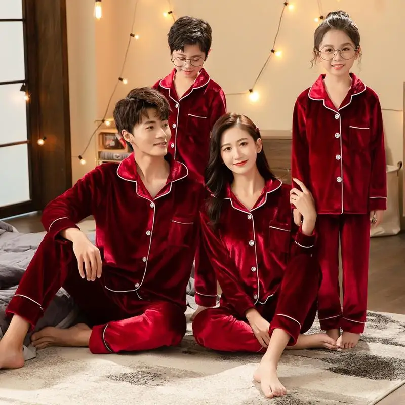 Family Matching Christmas Sleepwear Pajamas Adult Warm Kid Winter Set Velvet New-Year