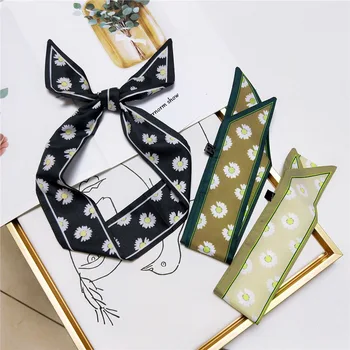

Chrysanthemum Morning Glory Floral Five-star Print Woman Twilly Silk Scarf 88cm*5cm Small Long Head Scarf Bag Ribbons Ladies Tie