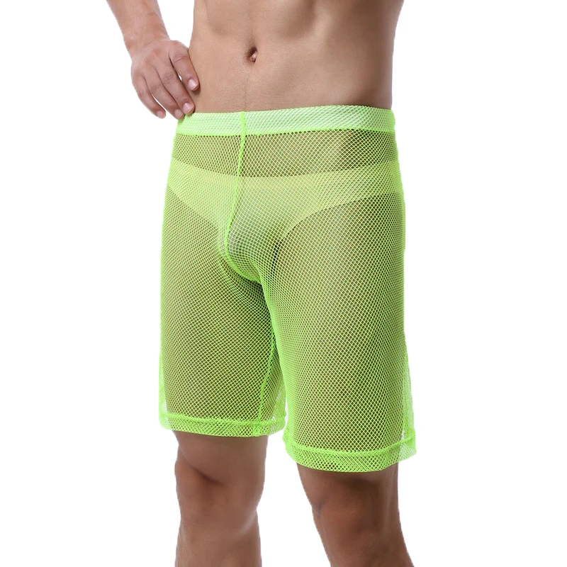 Mens Sleep Bottoms Mesh Transparent Casual Loose Fishnet Shorts Sheer Lingerie Pantalon Erotic Gay Sleepwear Slip Pyjamas Pants
