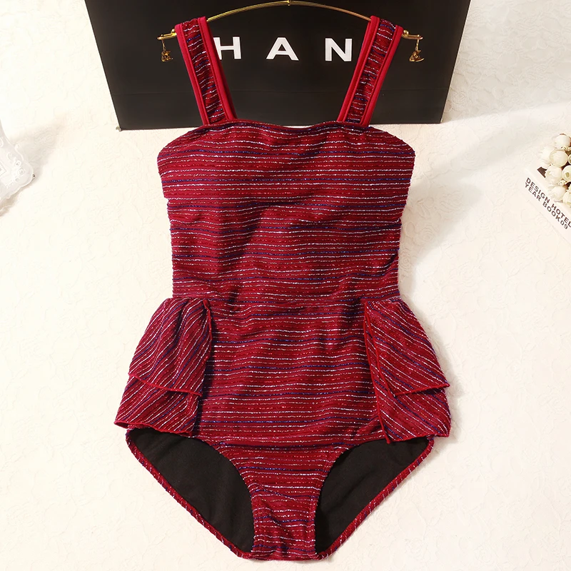 

2020 Sexy Swimsuit Women Swimwear One Piece Bodysuit red striped High Waist Bathing Suits Swim Suit Wear Female Beachwear