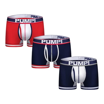 

3pcs Men's underwear tide brand mesh breathable comfortable sexy solid color letters trend young men's boxer shorts