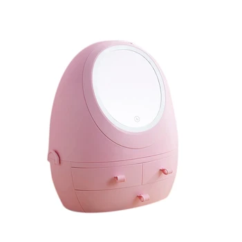 

Cosmetic Storage Box High Capacity 360 ° Portable Jewelry Box Dustproof Drawer Waterproof Mirror Light-Pink