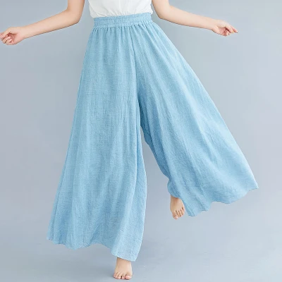 sky blue pants Хлопок лен Летняя женская длинная юбка лен хлопок винтажная длинная юбка эластичная высокая талия Бохо макси юбки Винтаж Saia Миди - Цвет: sky blue pants