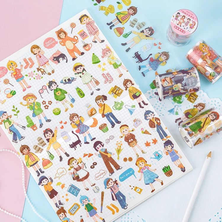 Girl's Life Series transparent Washi Tape Set Japanese PET Stickers Scrapbooking Adhesive Gilding Washitape Kawaii Stationary |