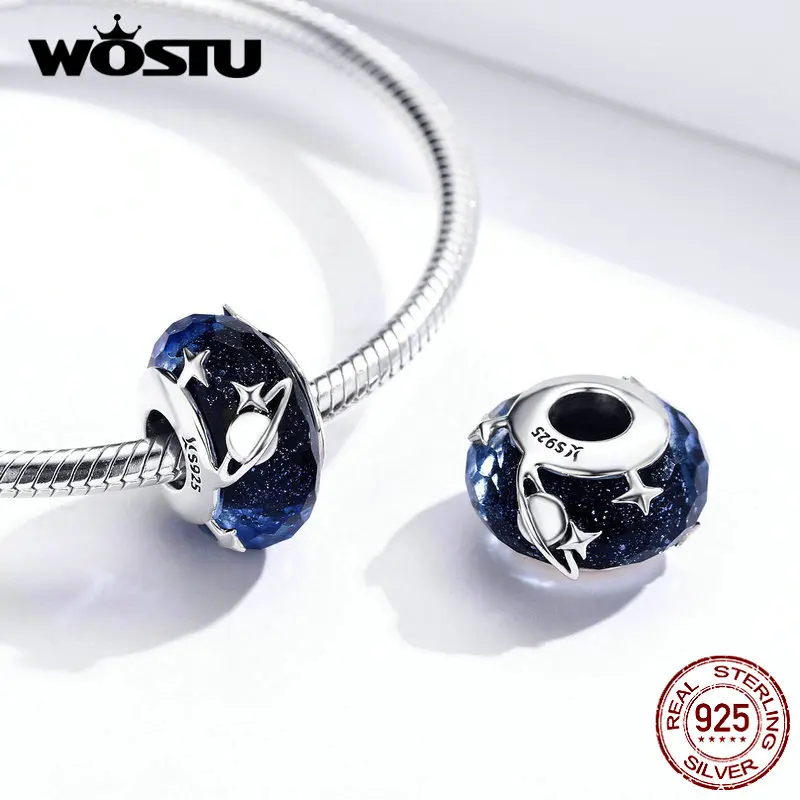 WOSTU, новинка, 925 пробы, серебряные, синие, инстерзвездные стеклянные бусы, амулеты, подходят для женщин, уникальный браслет и браслет, ювелирные изделия, подарок CQC1284