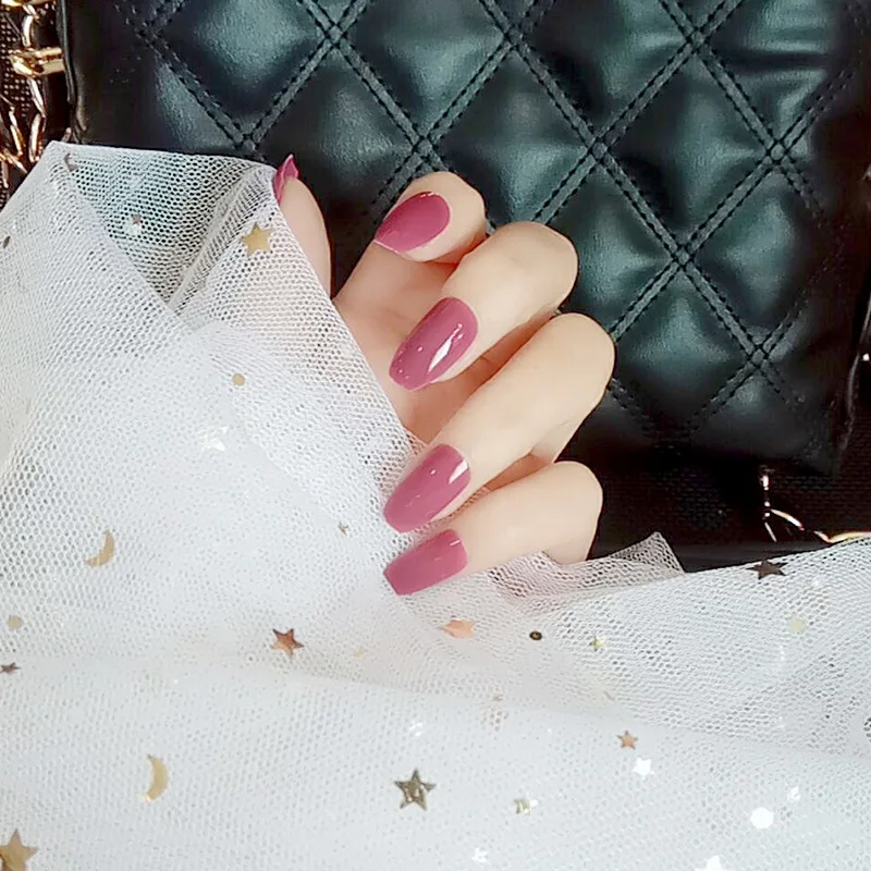 Nusx 24pcs False Nails Full Finished Artificial Decoration Beauty Nail Tool Pure Color Pointed False Nails 2