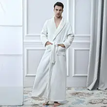 Теплая Пижама белая Толстая фланелевая Мужская кимоно банные халаты размера плюс Herren Schlafanzug зимний теплый длинный халат