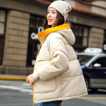 

Korean Style 2019 Women Winter Jacket Hooded Cotton Padded Loose Female Coat Short Parka High Quality