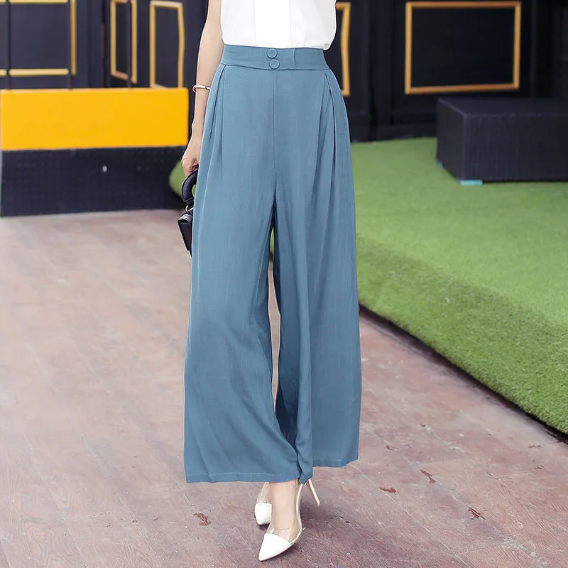 Элегантные офисные строгие однотонные свободные брюки с высокой талией и