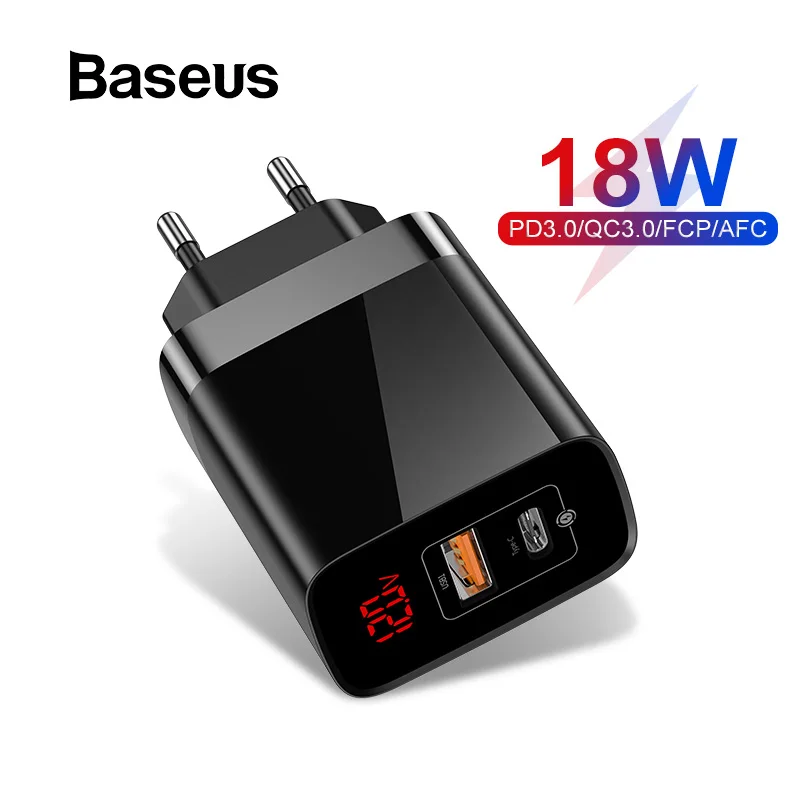  Baseus USB PD Ladegerät für iPhone 11 Pro XR Xs Max 18W Digital Display Schnelle Ladegerät Schnell 
