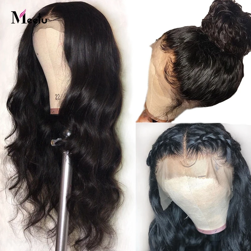 Meetu парик на шнуровке 4X4 Свободный волнистый парик малазийские волосы на фронте человеческих волос парики предварительно сорванные