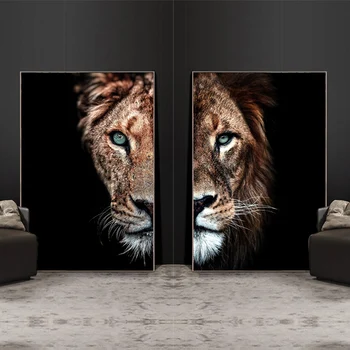 

African Wild Lion and Lioness Family Art Paintings Print on Canvas Art Posters and Prints Animals Lions Art Pictures Cuadros