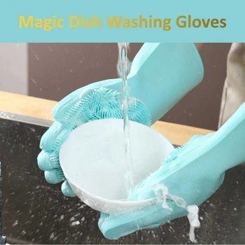 

1 Pair soft Silicone Kitchen Gloves Dish washing Cleaning Magic Rubber DishWashing Tool Kitchen Household 2 pcs Scrubber Gloves