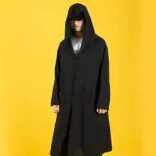 Мужской классический длинный свободный Тренч в китайском стиле, большой размер, темные трендовые крутые толстовки, Мужской Хлопковый льняной костюм в стиле Тан, пальто более размера