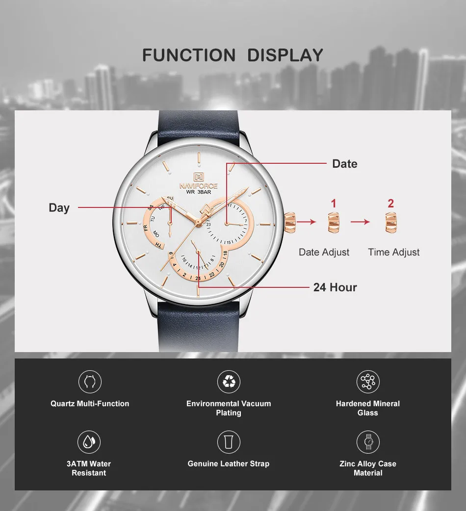 NAVIFORCE, мужские часы, лучший бренд, Роскошные, водонепроницаемые, кожа, кварцевые часы, мужские, модные, 24 часа, дата, мужские часы, Relogio Masculino