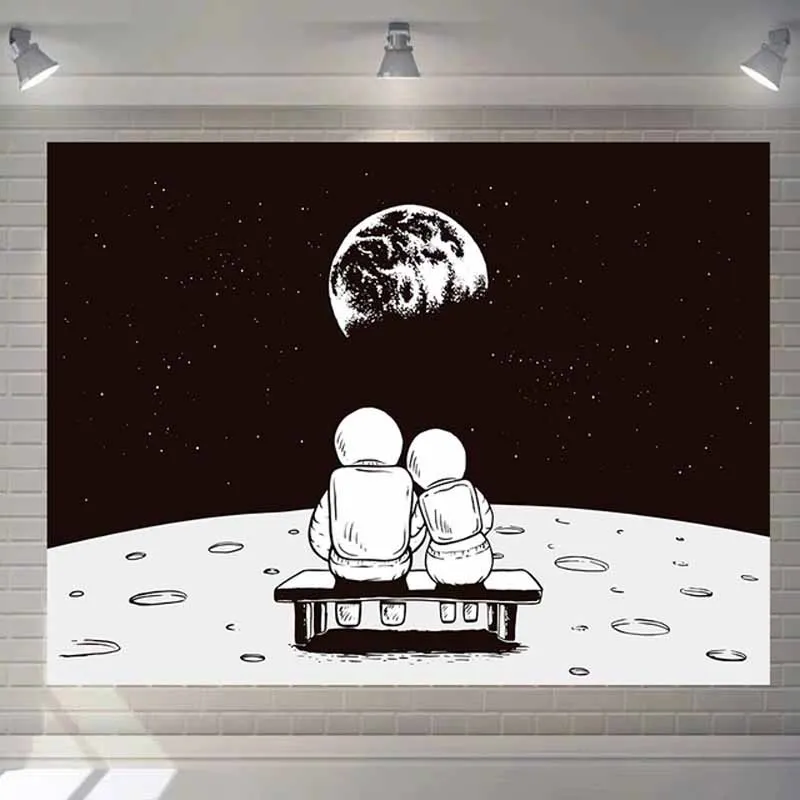 Черно-белый космонавт космический гобелен настенный Небесный настенный гобелен фон Декор хиппи психоделический гобелен ткань