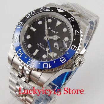 

BLIGER Brand Mechancial Automatic Men Watch Sapphire Glass Blue GMT Hand Rotating Bezel Jubilee Band
