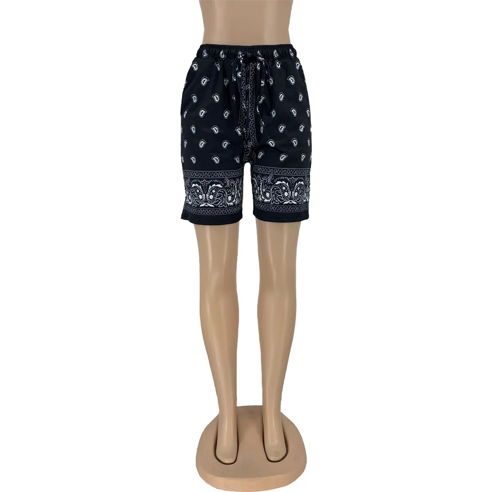 Paisley Woman Shorts Bandanna Summer 2021 Street Hipster Cashew Print Hip-hop Style Straight Knitting Pattern Casual Drawstring jean shorts