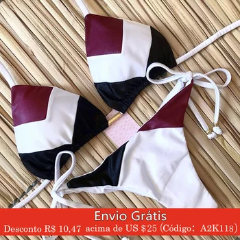 

Brazilian Biquini Low Price Bikini Patchwork Swimwear Women Stripe Bikini Set Bathing Suit Women Swimsuit String Bikini Set