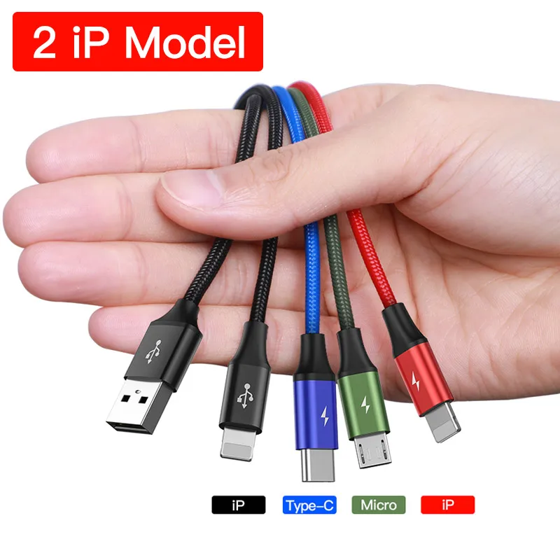 2IP 4 in 1 Cable Baseus usb type-C кабель для iPhone 11 XR Кабель зарядного устройства 3 в 1 USB кабель USB C для samsung S10 huawei P30 mate 30 Micro USB кабель - Цвет: 2IP 4 in 1 Cable
