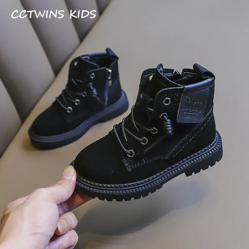 Thin Black Детские ботинки; коллекция года; Зимние Детские Модные ботильоны; обувь из натуральной кожи для маленьких девочек; Ботинки martin для мальчиков; для малышей; SNB186 - Цвет: Thin Black