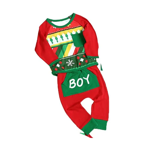 PatPat Рождество Красный Зеленый веселый олень Семейный комплект круглый воротник эластичный пояс осень зима хлопок пижамы брюки - Цвет: BOY