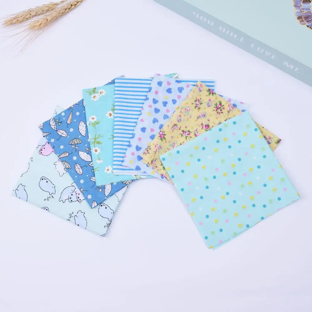 

DIY 7pcs/lots 25x25cm Multi Pattern Blue Series 100% Cotton Pur-cut Patchwork Fabric Bundle Sewing Quilting Crafts for Handmade
