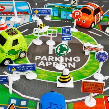 

28pcs Set English Road Sign Baby Traffic Toy Sign Signage DIY Model Scene Car Toy Accessories Kids Children Play Learn Toys