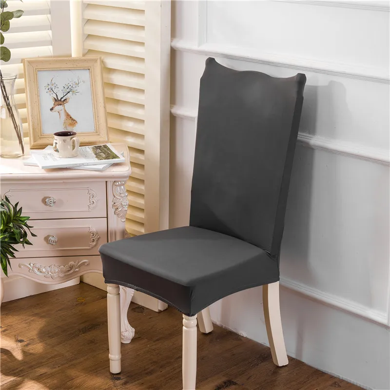 Однотонные чехлы на стулья из спандекса для столовой, эластичные чехлы на сиденья для стула, защитный чехол для ресторана, банкета - Цвет: Dark Grey