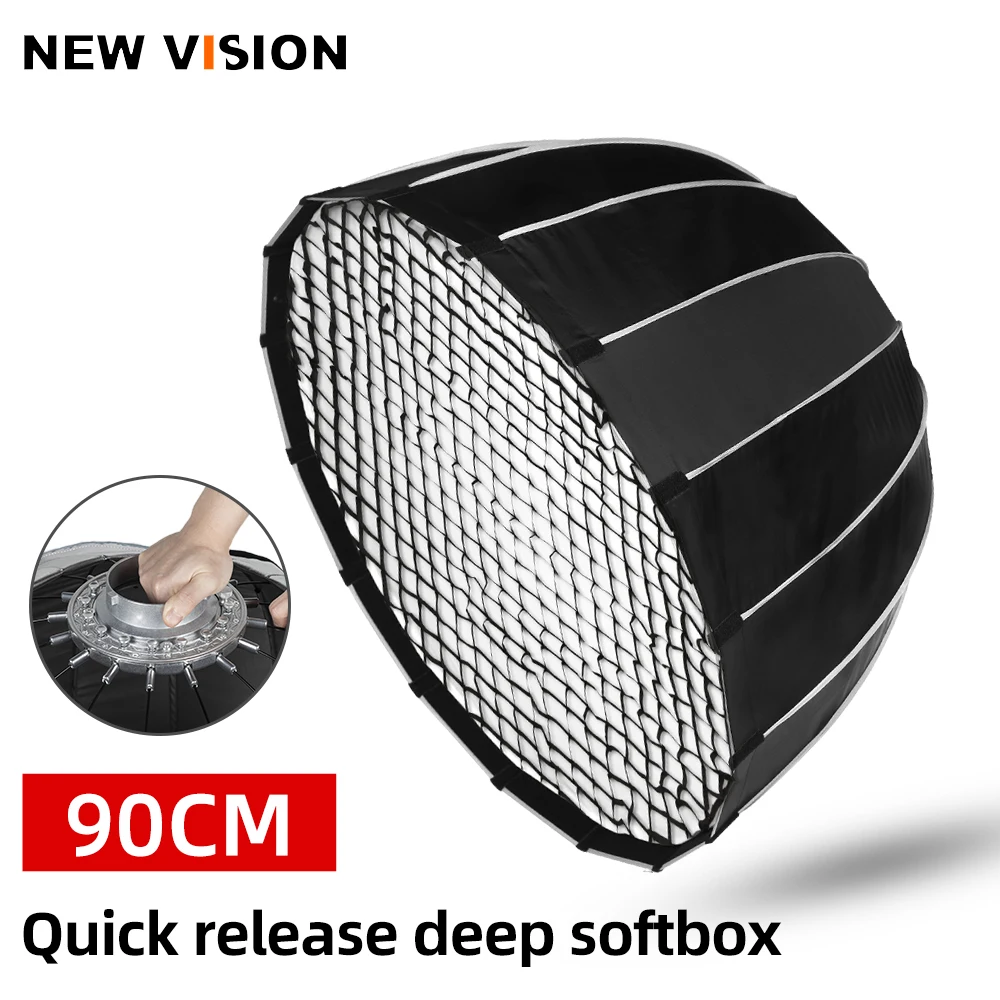 Portable 90CM Quickly Fast Installation Deep Parabolic Softbox + Honeycomb Grid Bowens Flash Speedlite Reflector Studio Softbox