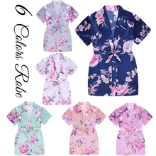 Детское шелковое детское кимоно с цветочным принтом для девочек 4/8/12 размеров, халат атласный для подружки невесты с цветочным рисунком, женские атласные халаты, свадебная ночная рубашка, платье, Халат