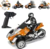 Wireless Radio Control Electric Motorcycle 1:10 Remote Control Vehicle Self Balanced Stunt 3 Wheels Car Outdoor Toys Child Gifts 2