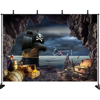 

Birthday Party Pirate Ship Photography Backdrop for Children Baby Shower Banner Vinyl Background for Party Photo Studio Prop