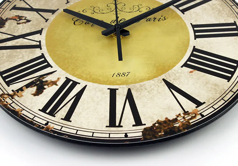 HQ Antique Simple Design Big Round Wall Clock Watch Silent Home Cafe Office Bar Kitchen Wall Large Decorative vintage Wall Clock
