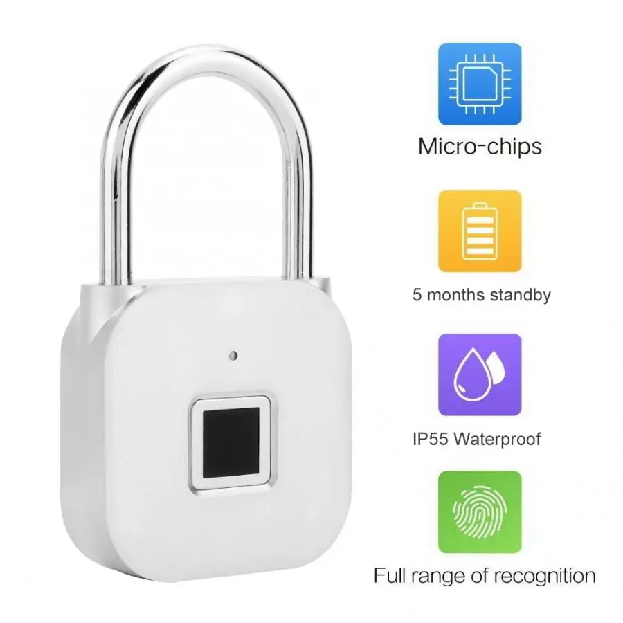 

Zinc Alloy Fingerprint Waterproof Smart Padlock LED Door Lock Security Keyless
