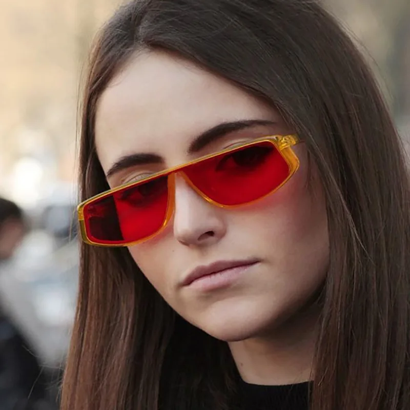 

2019 Vintage Women Sunglasses Luxury Brand Designer Sun Glasses Female One Piece Red Flat Top New Fashion Cool Sexy Shades