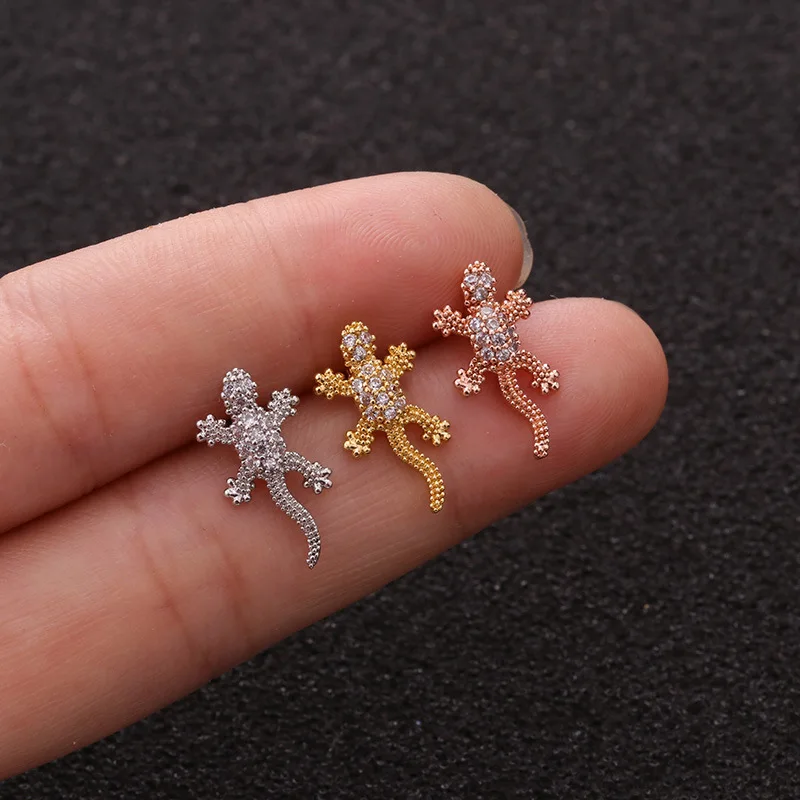 

imixlot 1Pc Cz Animal Gecko Cartilage Earring Lizard Reptile Helix Stud Ear Piercing Jewelry Tragus Conch Screw Back Earring