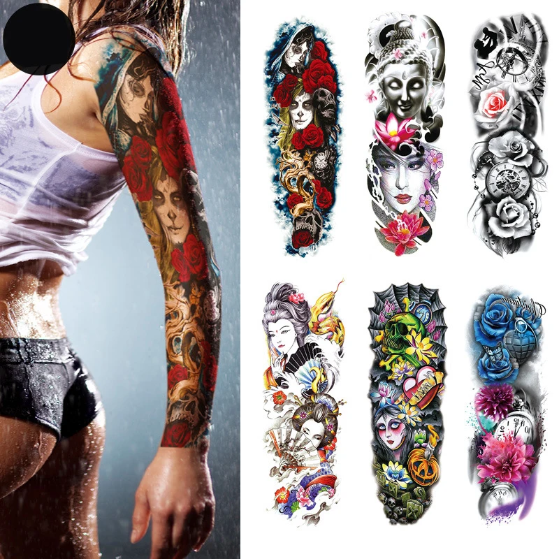 

81-120 3D Tattoo Stickers Waterproof Men and Women Long-Lasting Large Flower Arm Full Arm Stickers Temporary Tattoo Arm Tattoo